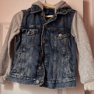 GAP Kids Blue Denim Jacket with Gray Hooded Sleeves